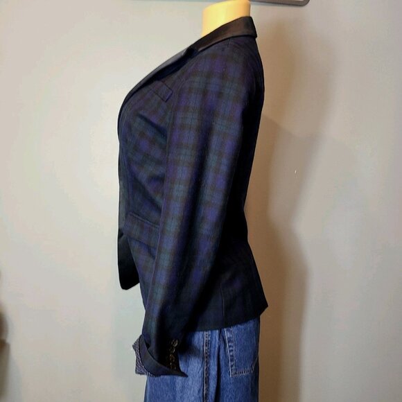 J CREW Plaid Regent Wool Blazer Womens Size 2 Satin Lapel Blue Green Academia - Picture 12 of 12